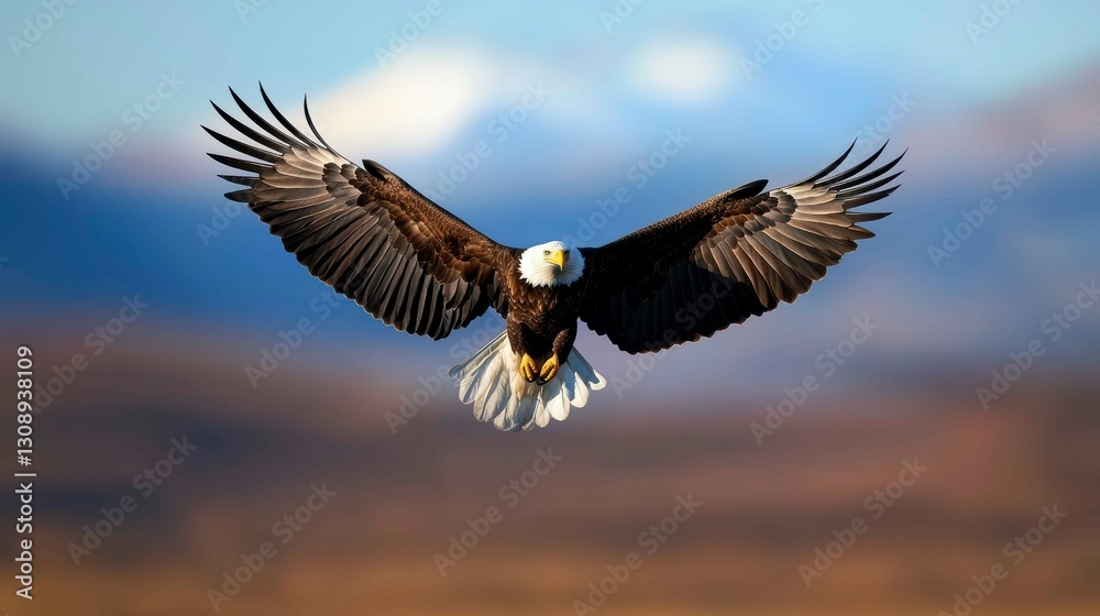 Fototapeta premium Bald Eagle Ascending in the Sky Bird of Prey Freedom Wildlife Flight Brown and White Plumage Outdoors