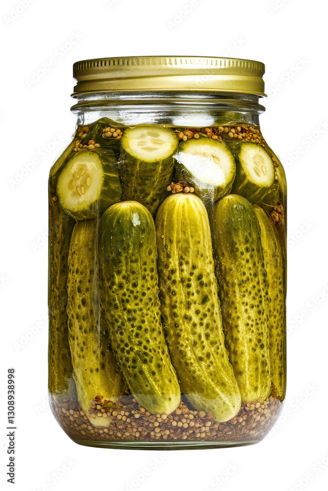Isolated Homemade Pickled Cucumbers in Jar Isolated Homemade Pickled Cucumbers in Jar