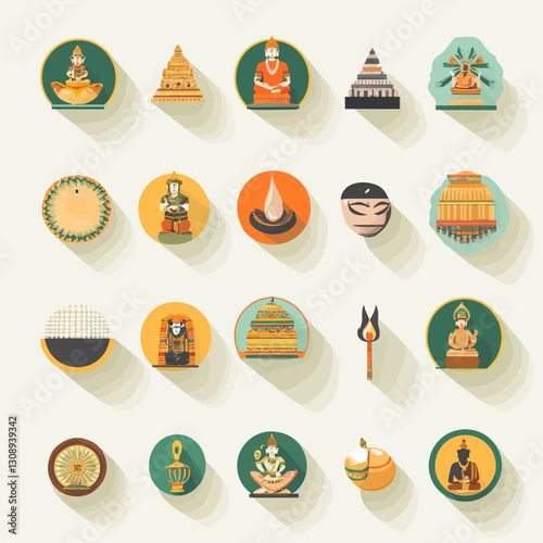 Hindu Gods and Sacred Symbols: A Vibrant, Detailed Icon Collection