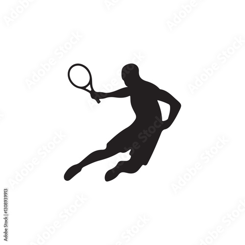 tennis player silhouette.Dynamic Silhouette of a Tennis Player in Action.A powerful silhouette of a tennis player in mid-action, leaping and hitting the ball.