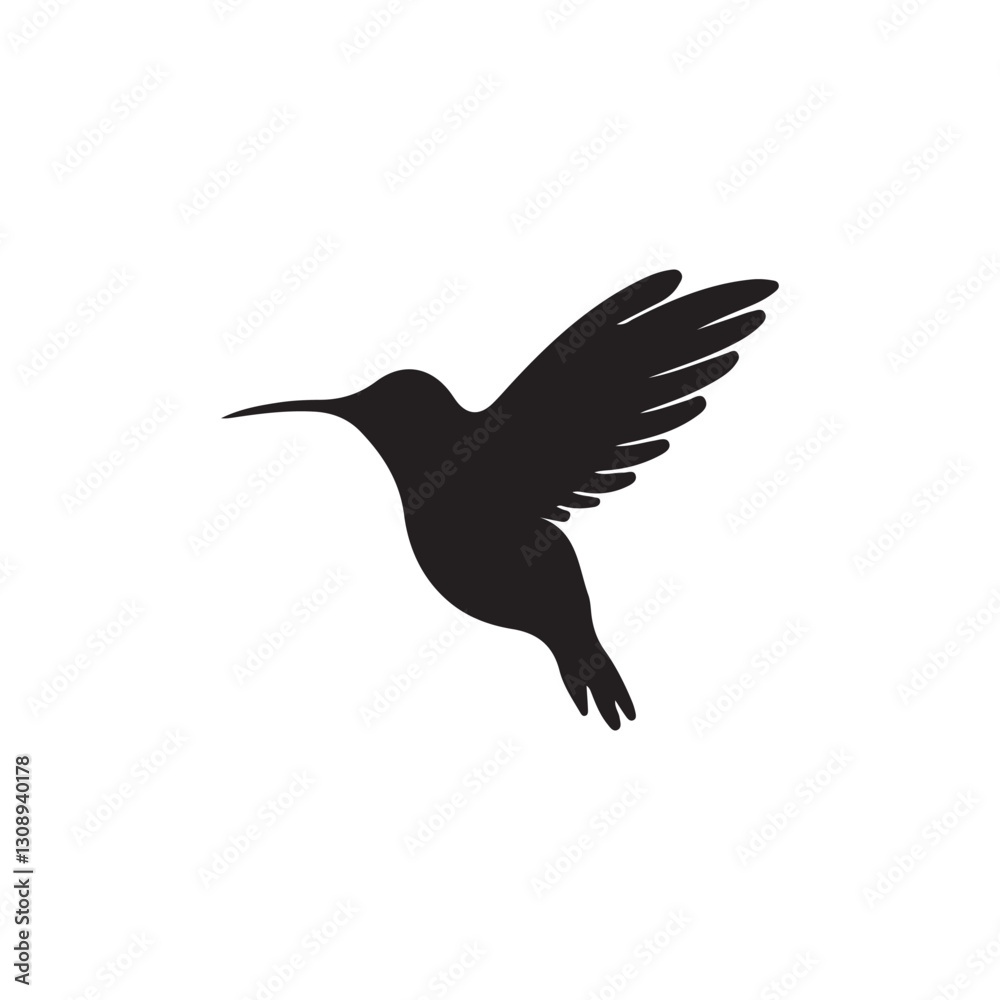 Obraz premium Elegant Silhouette of a Hummingbird in Flight.A simple, elegant silhouette of a hummingbird in flight against a plain white background.