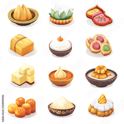 Assorted Indian Sweets Vector Art, Traditional Desserts Illustration