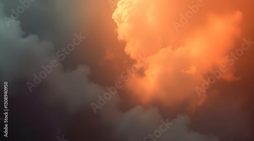 Celestial Conflagration: Fiery Orange and Stormy Grey Clouds - A dramatic cloudscape featuring a striking contrast between fiery orange and ominous stormy grey clouds