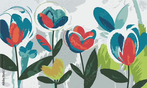 A modern vector-style floral illustration featuring abstract, easily editable.