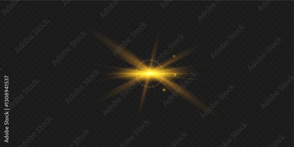 Fototapeta premium golden sun light explosion effect bright, shiny, flare,