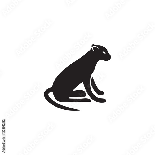 Black Panther Silhouette, Ideal for Wildlife Logo.A simple, elegant silhouette of a black panther in a seated position.