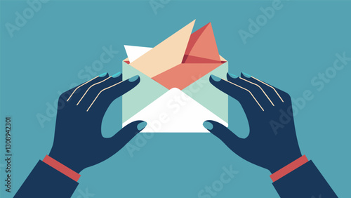 Nervous hands fold and unfold a letter debating whether or not to send it. Its a letter of forgiveness but the writer fears rejection and chooses to. Vector illustration