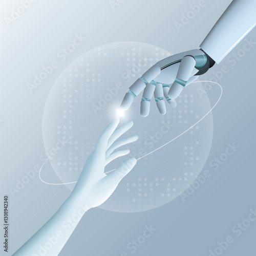 Human hand and android robot hand, technology,  development of artificial intelligence, robotics, partnership, digitalization