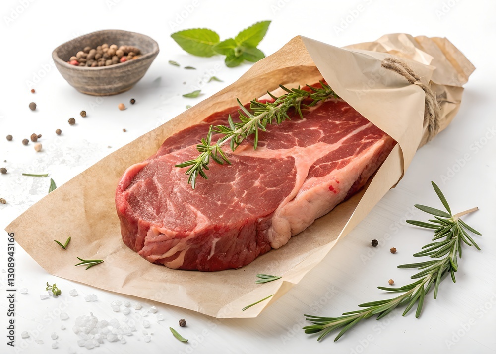 This captivating image features a fresh beef steak wrapped in butcher paper, emphasizing its freshness and the idea of quality meats available for gourmet cooking. This captivating image features a fresh beef steak wrapped in butcher paper, emphasizing its freshness and the idea of quality meats available for gourmet cooking.