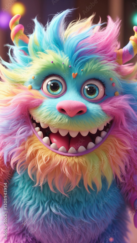 A charmingly vibrant, endearingly fluffy cute monster with a contagious smile, pastel colored and glowing with joy A charmingly vibrant, endearingly fluffy cute monster with a contagious smile, pastel colored and glowing with joy