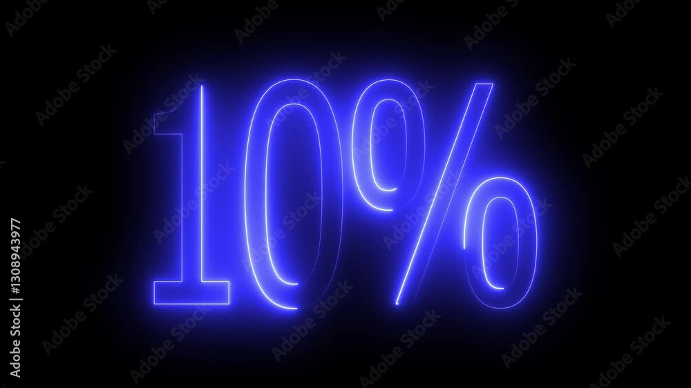 10% text animation by blue color neon on black background. 10% text animation by blue color neon on black background.