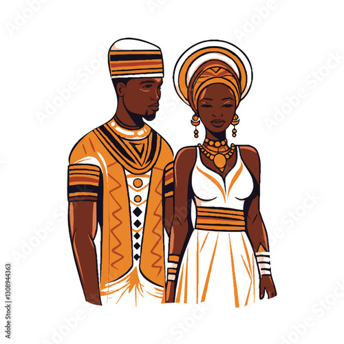 vector illustration couple in traditional clothes