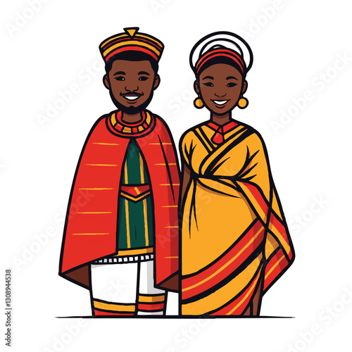 vector illustration couple in traditional clothes