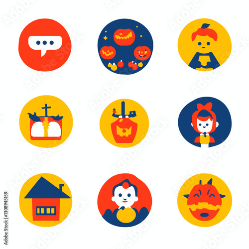 Set of Halloween Icons Illustration With Ghosts, Pumpkins, and Cartoon
