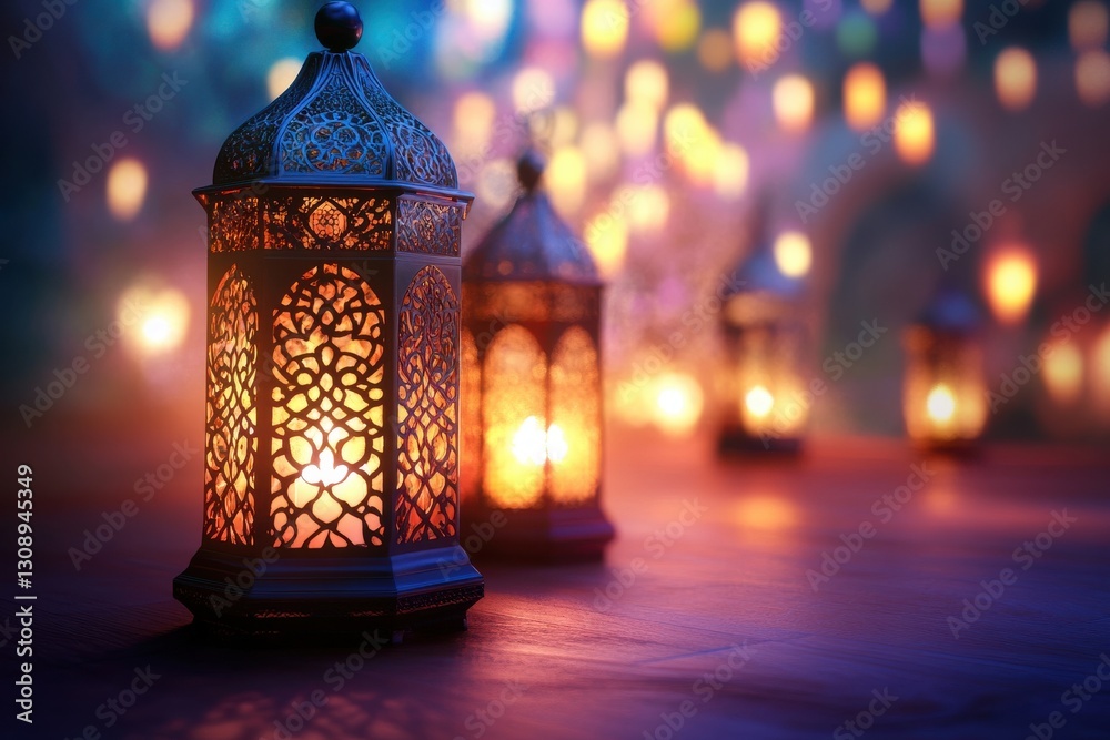 Fototapeta premium Ramadan Mubarak Concept Featuring Elegant Arabic Lanterns