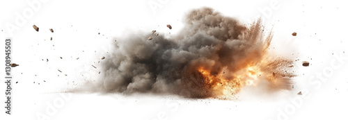 An explosive burst releases intense energy, sending a vivid cloud of smoke and debris into the air, illustrating the power of ammunition in action at an unspecified location