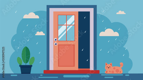 Never worry about your pet getting stuck outside in a storm again with this automatic pet door that blocks access during inclement weather.. Vector illustration