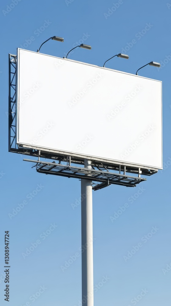 blank mockup display billboard against clear blue sky, perfect for outdoor advertisement  
