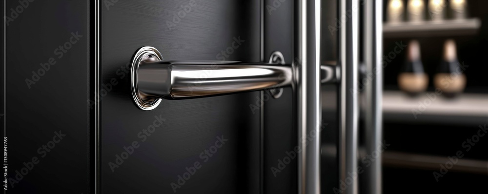 Obraz premium Modern Wine Cellar Door with Chrome Handle Elegant and Luxurious Design Dark and Sophisticated