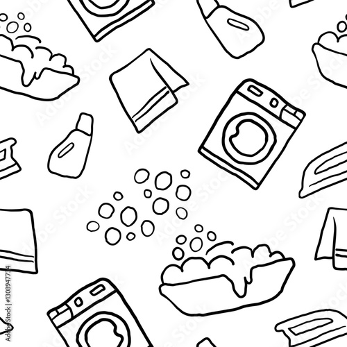 Seamless pattern with cleaning objects in hand drawn style.Element for decoration design mail posts postcards poster print invitation background backdrop wrapping wallpaper banner textile