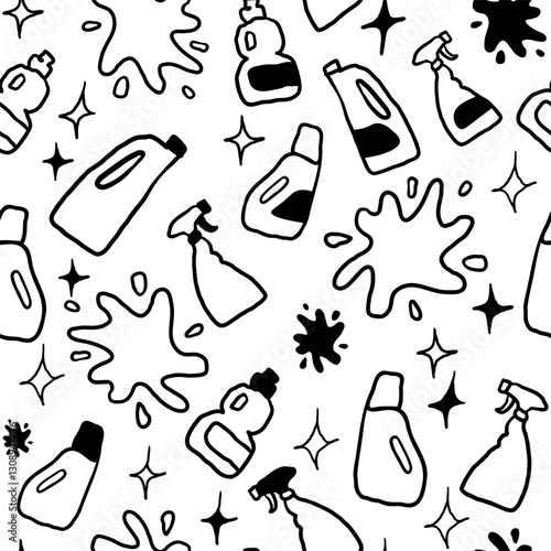 Seamless pattern with cleaning objects in hand drawn style.Element for decoration design mail posts postcards poster print invitation background backdrop wrapping wallpaper banner textile