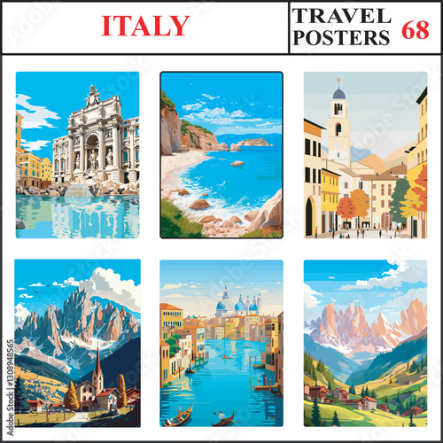 Italy Rome Cala Luna Trento Travel Poster Wall Art Print Collection Set Part 68