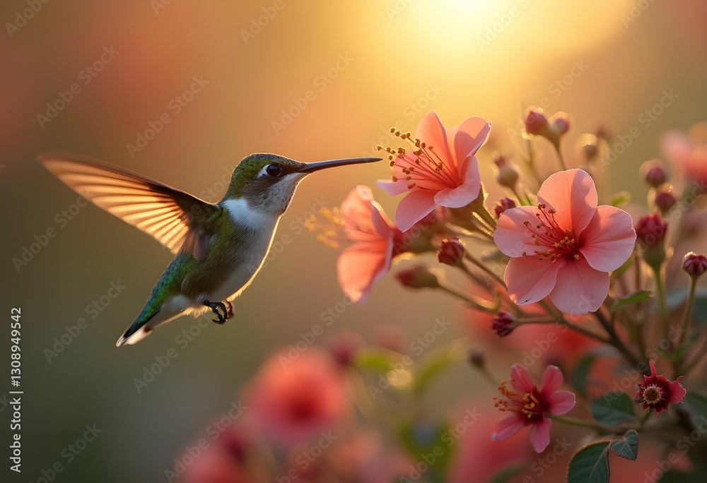 Fototapeta premium Vibrant Sunbird Reflecting Sunset Colors