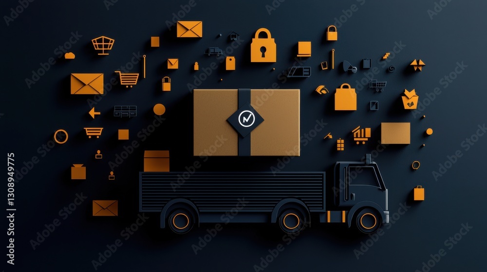 Fototapeta premium Heavy Duty Truck with Box in Urban Setting Ready for Transportation Tasks