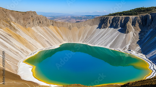 Heart-shaped lake. Lakes of sulphatic or solfatara in Pomezia. Millennia of history near Rome. Sulfide lakes photo