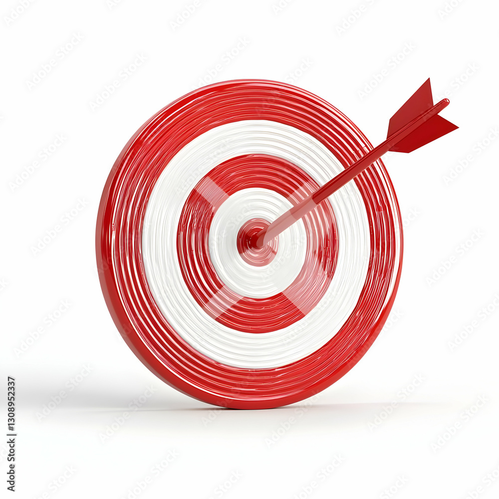 Red and White Target with Arrow Hit at Center for Focused Goals Red and White Target with Arrow Hit at Center for Focused Goals