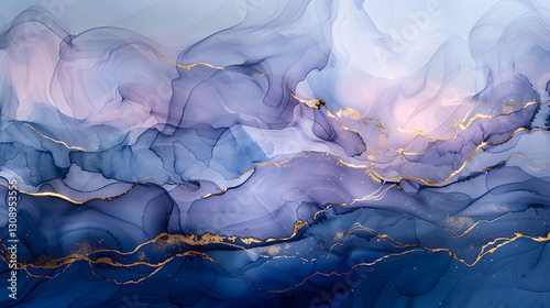 Alcohol ink painting of abstract fluid art in light pink and blue, featuring smooth organic swirls and modern artistic expression.