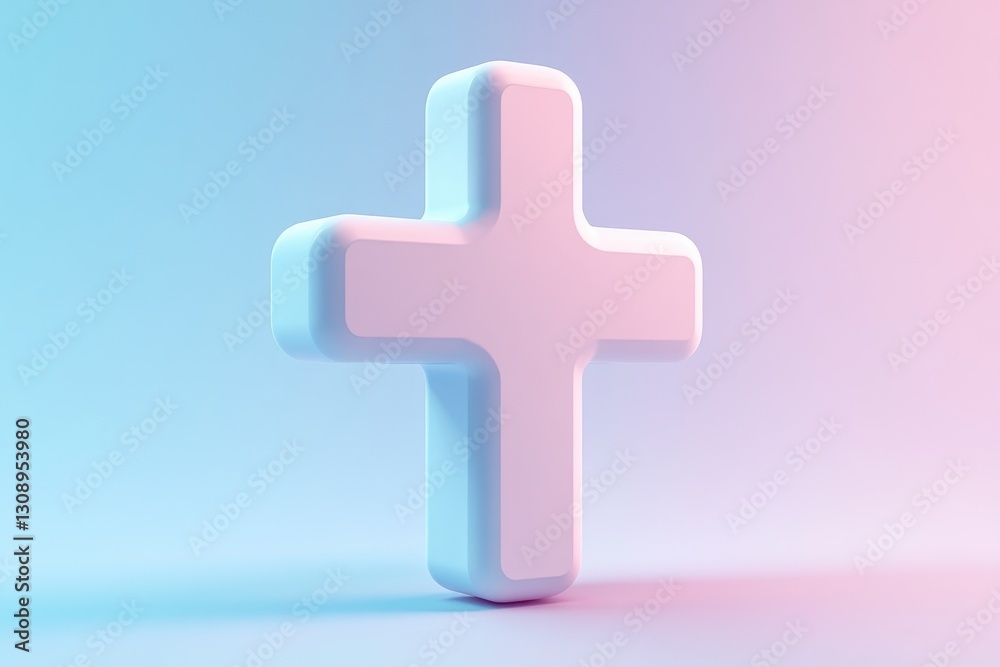 Obraz premium A white three dimensional cross isolated with colorful gradient background