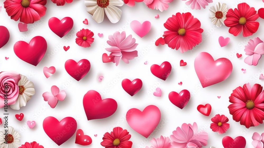 Hearts and Flowers Romantic Pattern Design