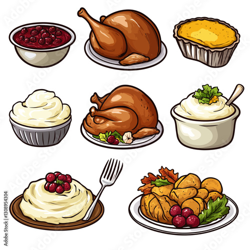 Festive Thanksgiving Dinner Illustration featuring Turkey and Side Dishes
