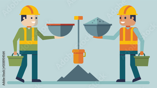 With each pass of the concrete workers can see and feel the difference as the dense mixture becomes more compact and stable.. Vector illustration