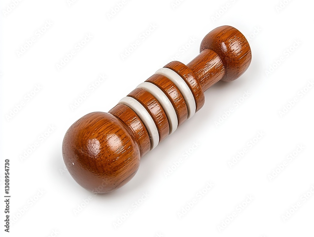 Brown Wooden Toy with White Rings on White Background Brown Wooden Toy with White Rings on White Background