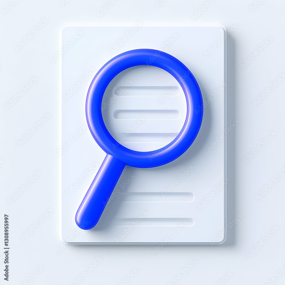Blue Magnifying Glass Icon over Document Background for Search Themes Blue Magnifying Glass Icon over Document Background for Search Themes