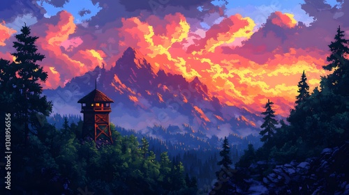 Firewatch Tower at Sunset photo