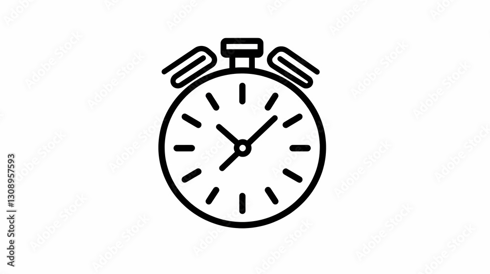Fototapeta premium Black and White Line Art of Stopwatch on White Background