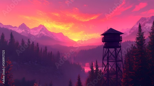 Firewatch Tower at Sunset photo