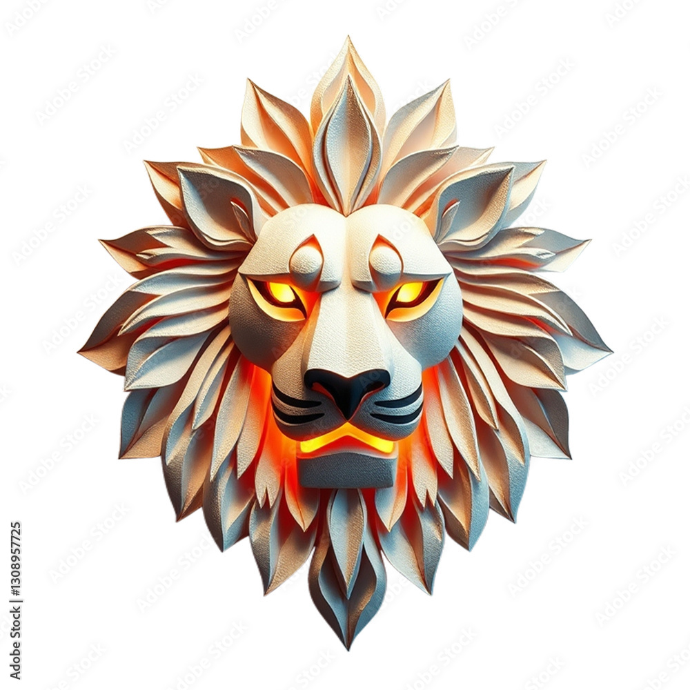Fototapeta premium Digital Artwork of Illuminated Lion Face with Glowing Eyes and Abstract Design Png*