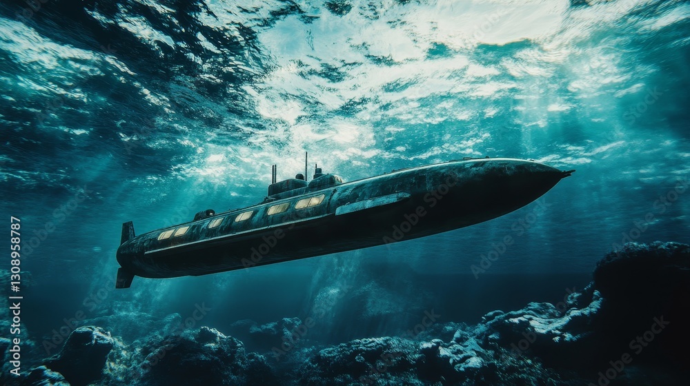 Naklejka premium illustration of a submarine underwater