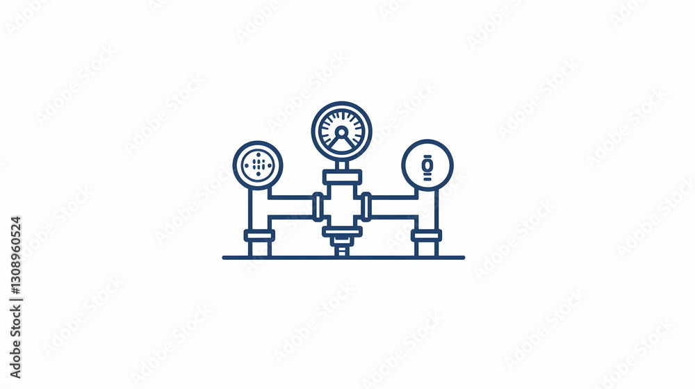 Fototapeta premium Industrial Pressure Gauge and Valve System with Three Connections