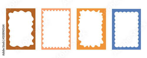 Groovy frame jagged scallop edge, frame text box or border. Curve funky y2k retro form, geometric shape, framework. Wiggle figure, rectangle.