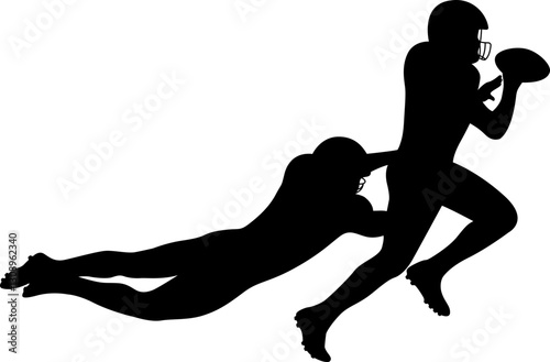 Silhouette of American football player in tackle and defensive poses.