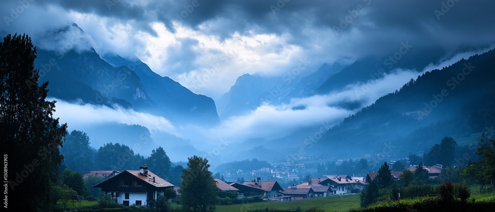 Fototapeta premium Misty Mountain Village Dawn