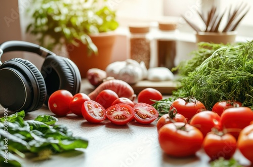 Fresh ingredients and relaxing music: The perfect way to start cooking a healthy meal.