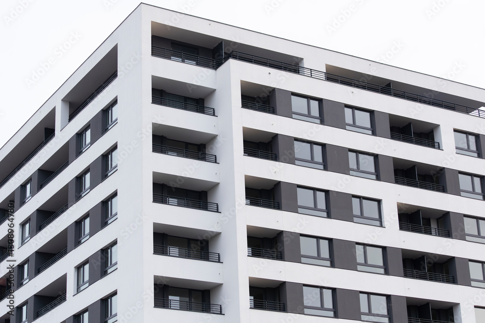 New apartments in a block of flats in the city. Modern apartment view from the outside. New apartments in a block of flats in the city. Modern apartment view from the outside.