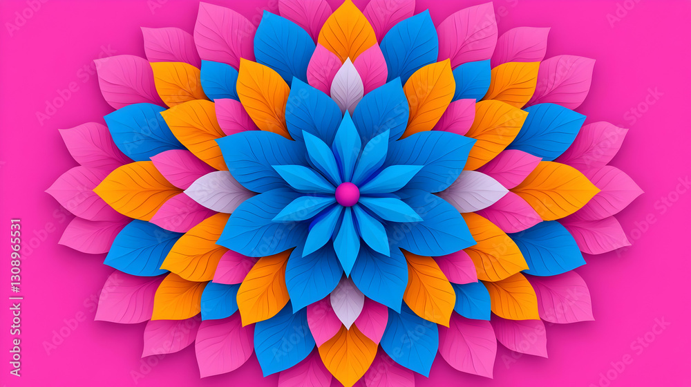 Fototapeta premium Colorful Floral Design with Blue and Pink Leaves on Vibrant Background