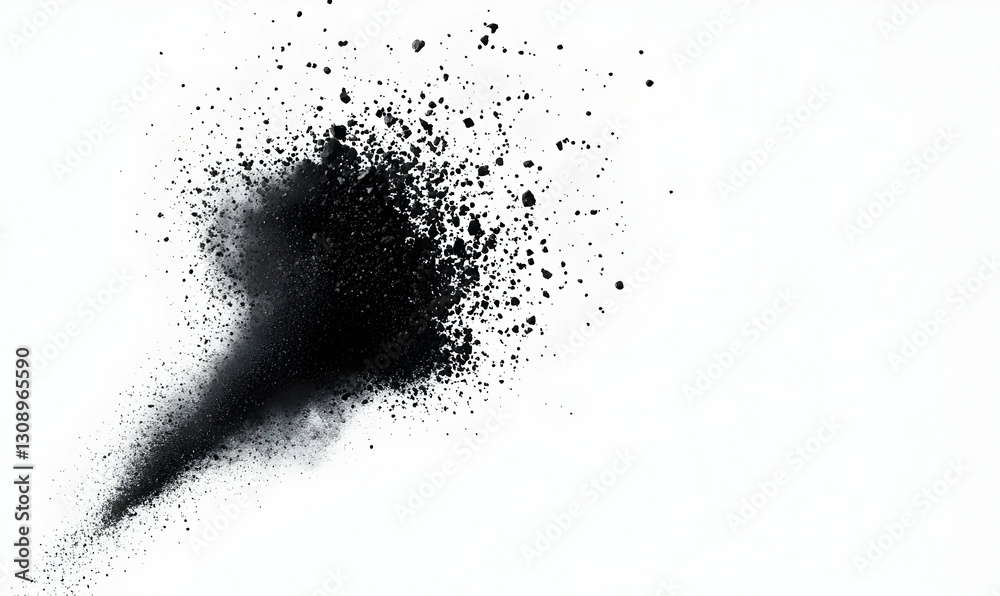Fototapeta premium Abstract Black Powder Explosion on White Background for Creative Use